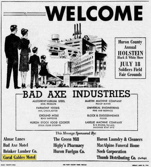 Coral Gables Motel (Apple Creek Inn) - June 1962 Ad
